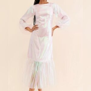 NWT Pinnacle By Shruti Sancheti Metallic Organza Maxi Dress Pink Iridescent XS